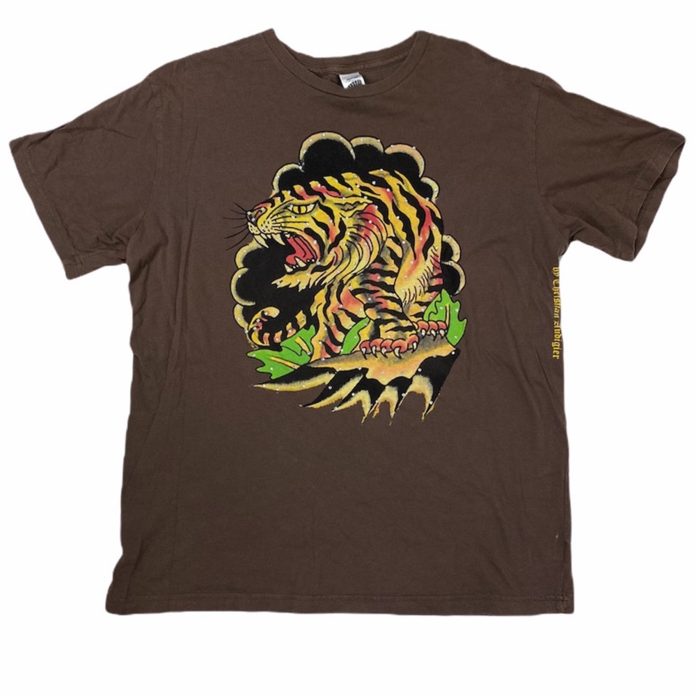 Ed Hardy Studded Tiger Brown T-Shirt Size XL